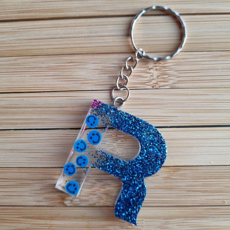 Porte-clé Lettre Paillettes Emojis Bleu